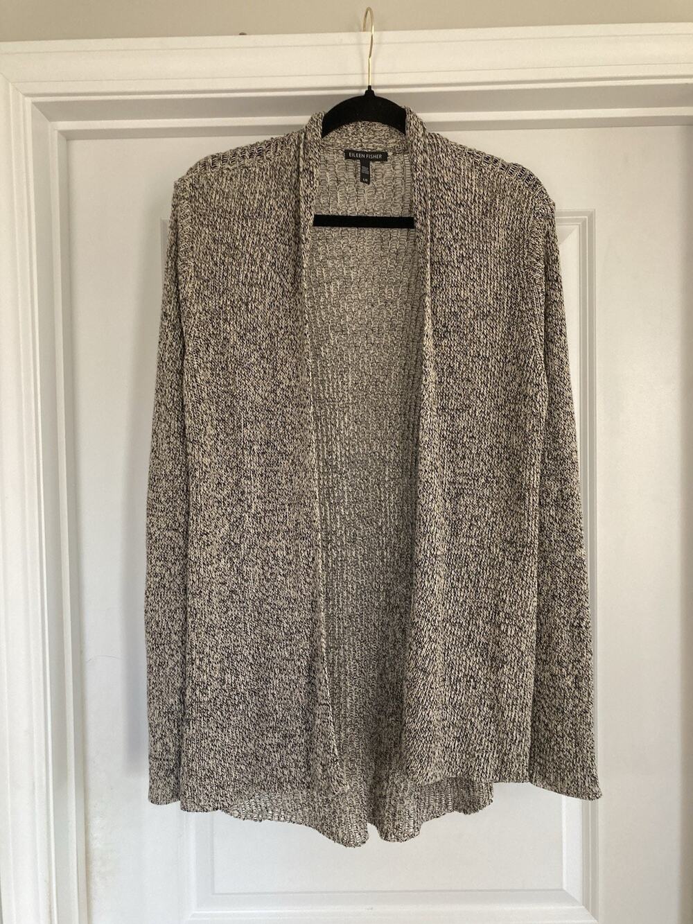 Eileen Fisher Organic Linen Wool Blend Open Knit Cardigan Womens Large Cabincore